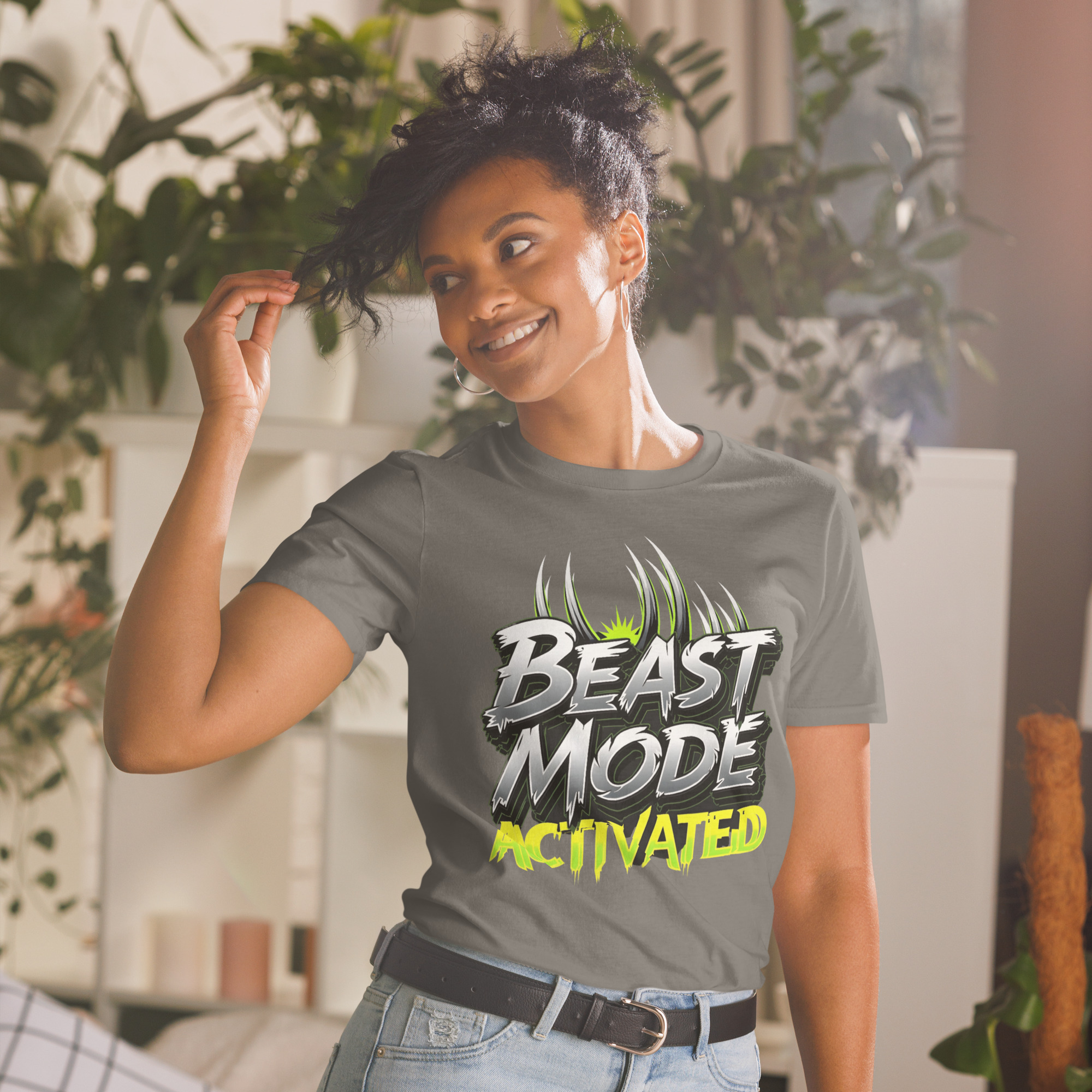Charcoal Beast Mode Activated T-Shirt Motivational Graphic Tee Unisex Cotton Shirt