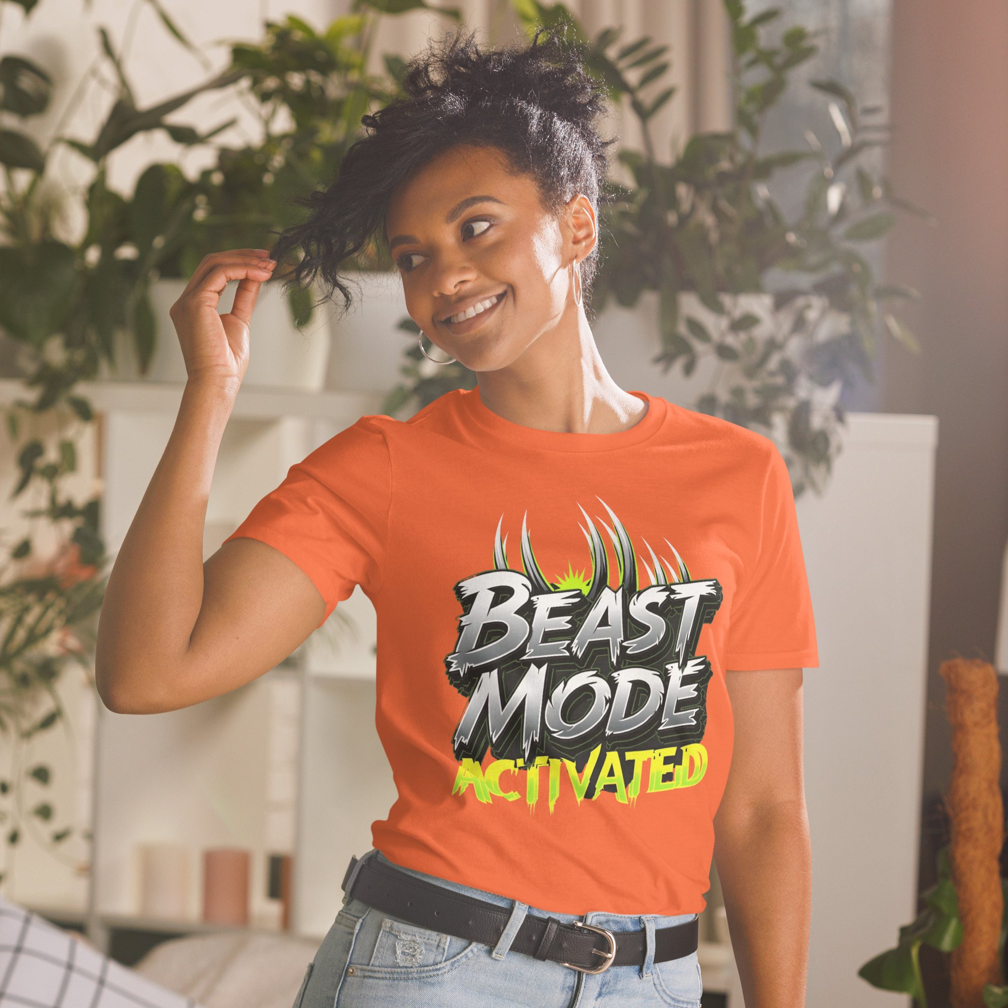 Orange Beast Mode Activated T-Shirt Motivational Graphic Tee Unisex Cotton Shirt